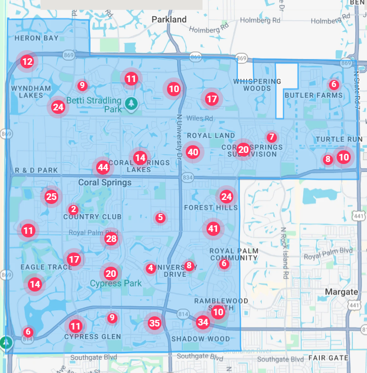 Coral Springs homes for sale map