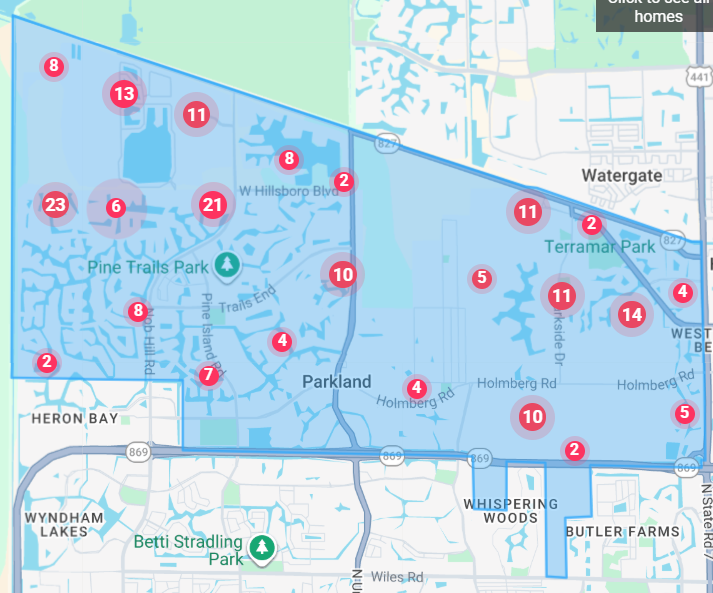 Parkland Florida homes inventory map