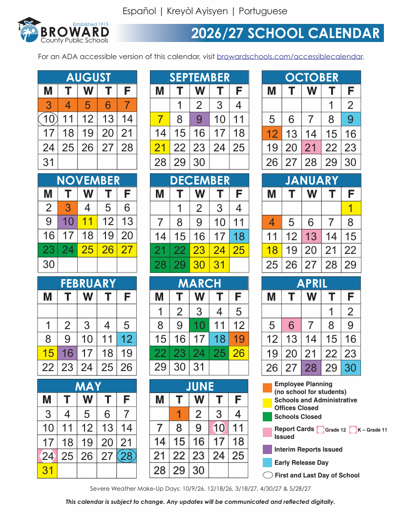 broward county public schools calendar 2026-27